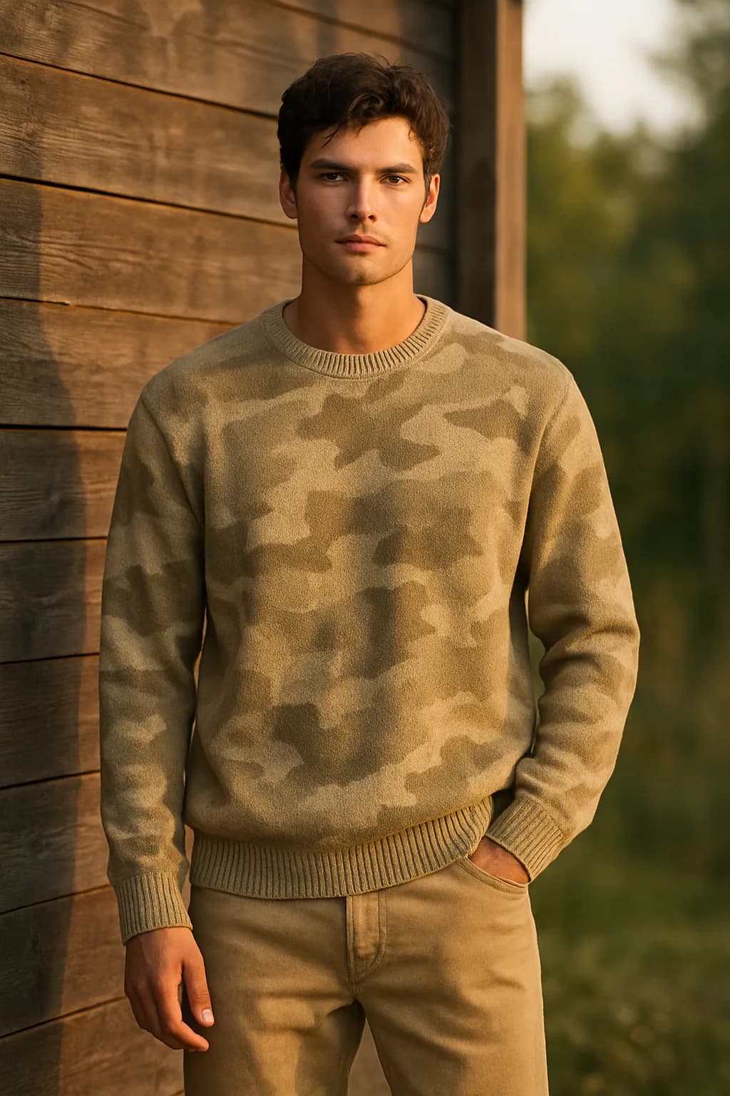 Loose Fit Camo Print knitted jumper from the Knitwear edit.