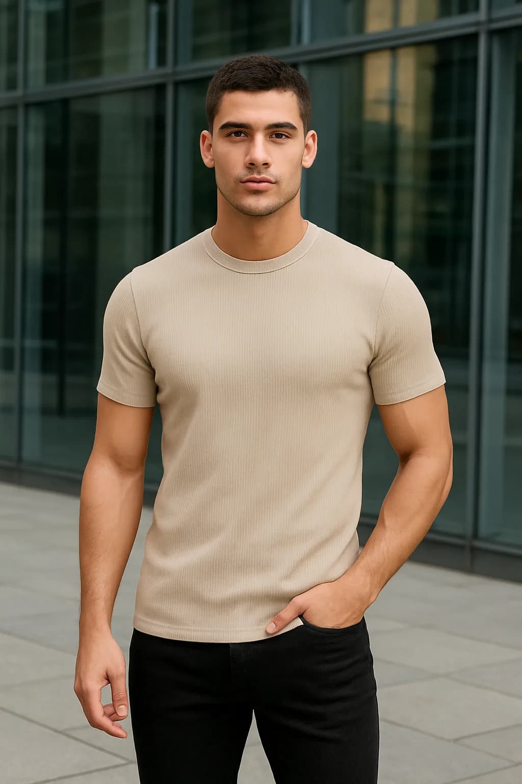 Muscle Fit Ribbed essential tee from the Essentials edit.
