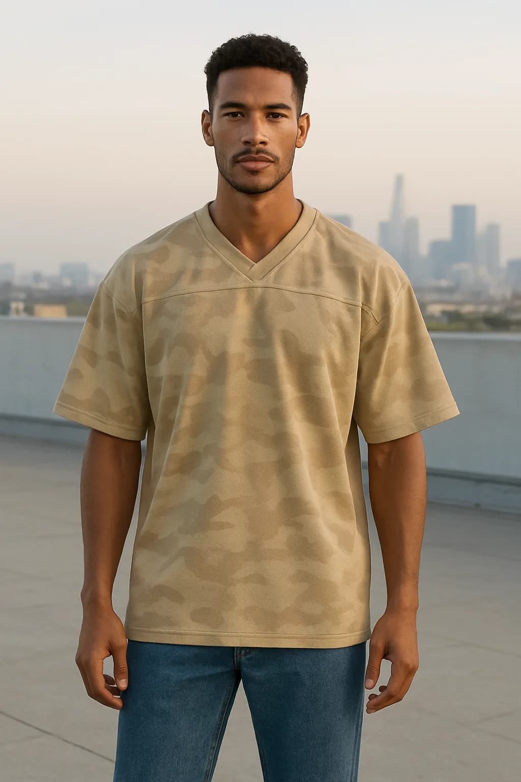 Loose Fit Camo Print football shirt from the Football Shirts edit.