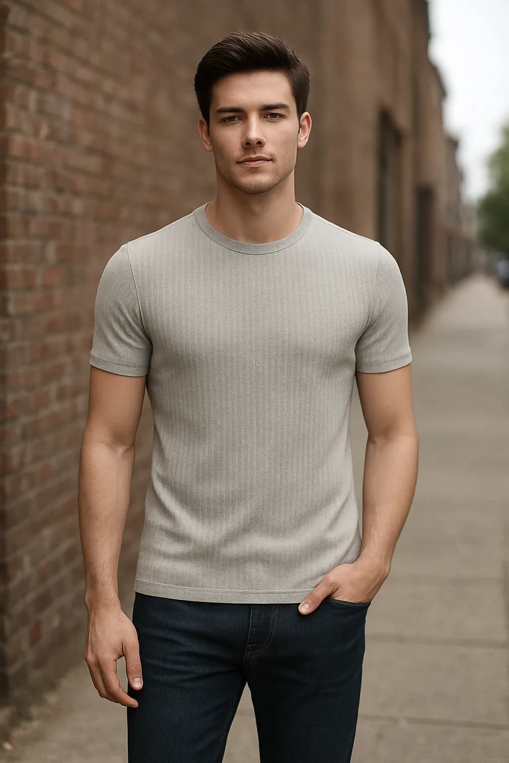 Muscle Fit Ribbed graphic tee from the Graphic Tops edit.