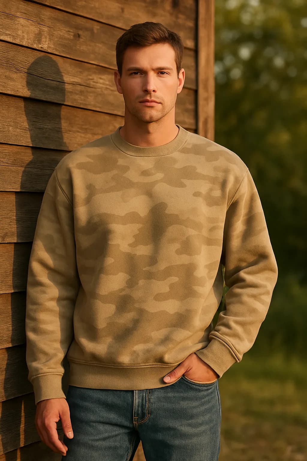 Loose Fit Camo Print heavyweight sweatshirt from the Heavyweight Clothing edit.