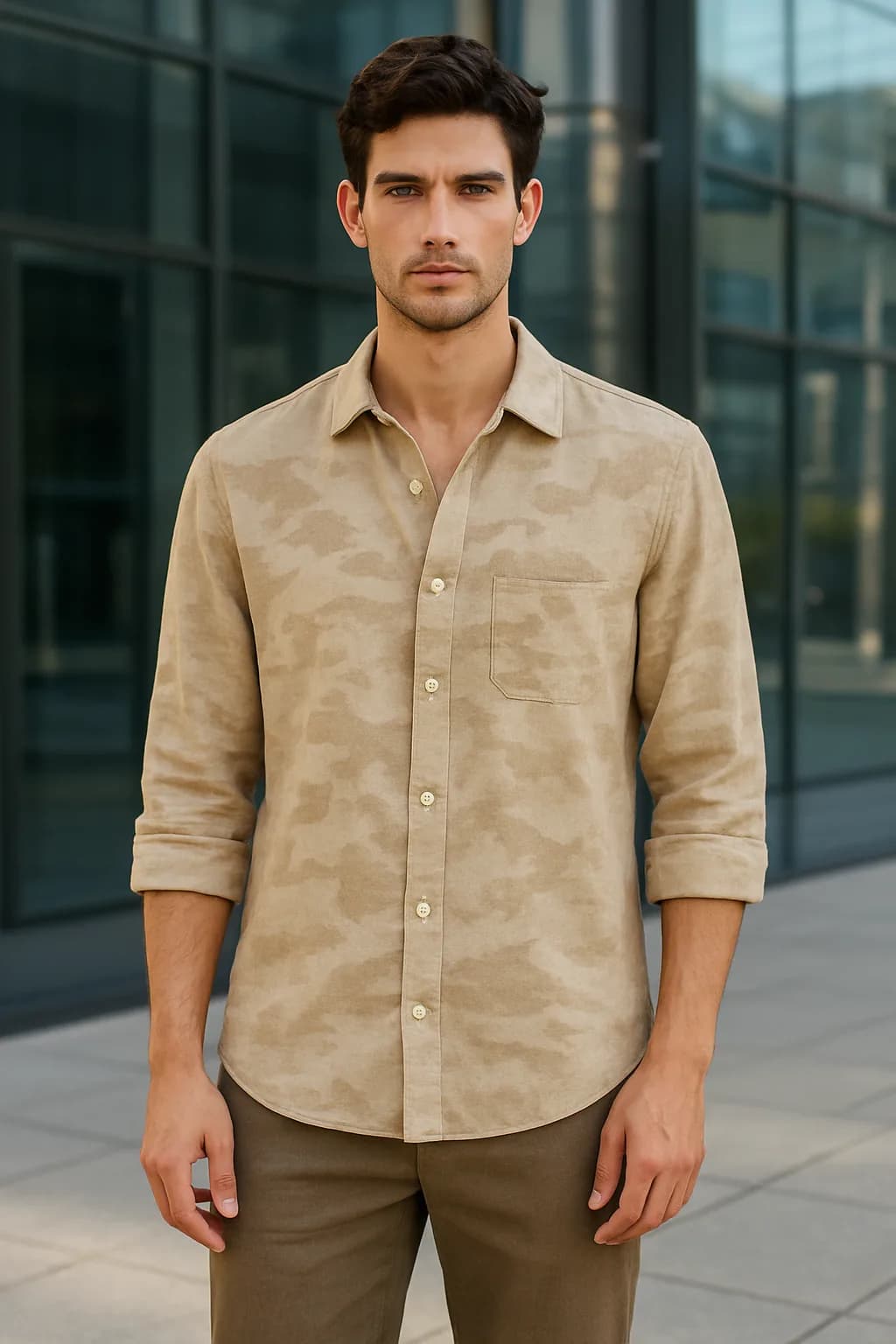 Loose Fit Camo Print linen shirt from the Linen edit.