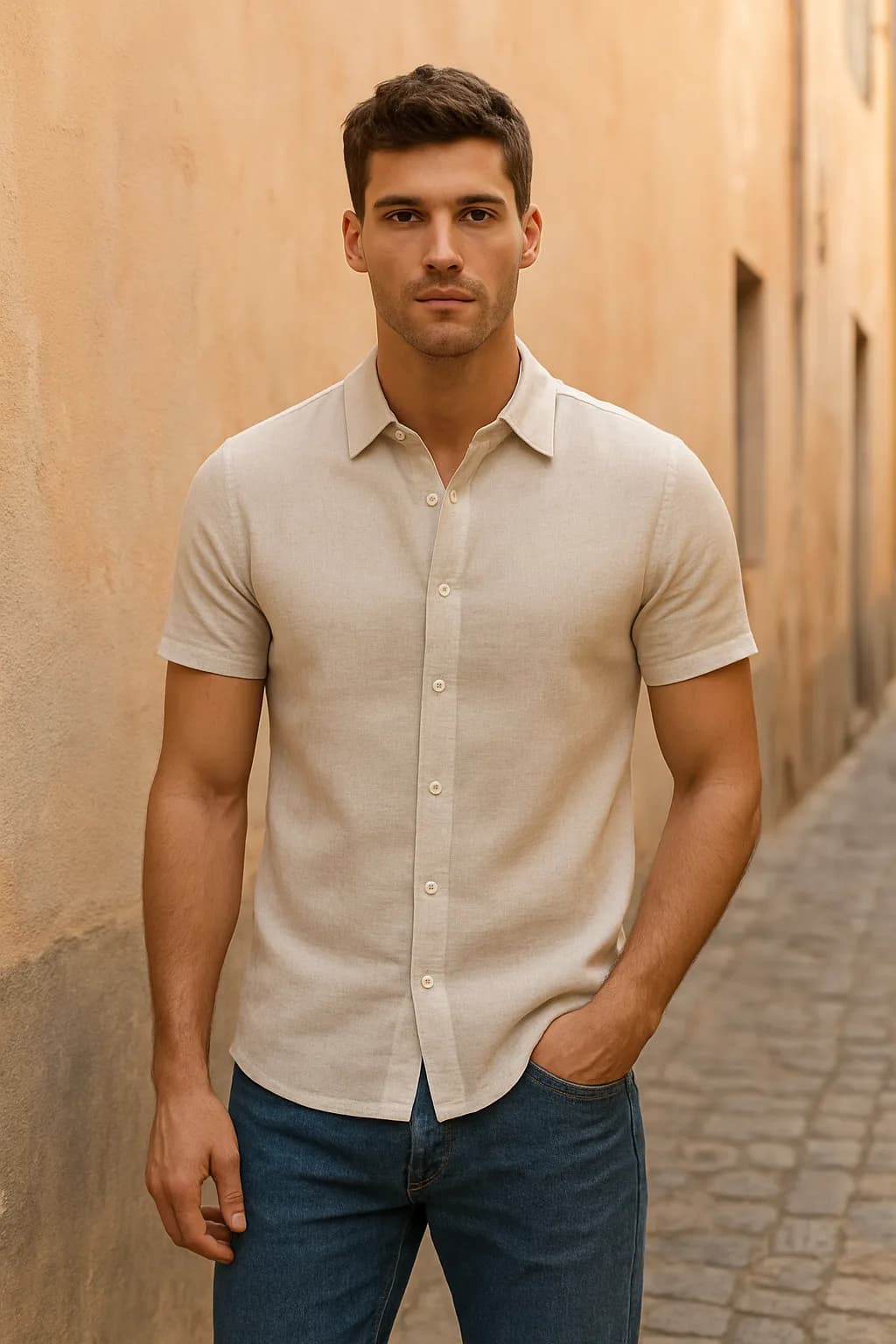 Muscle Fit Ribbed linen shirt from the Linen edit.
