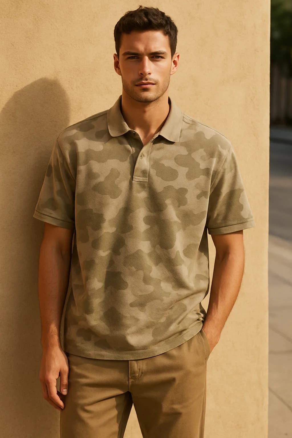 Loose Fit Camo Print polo shirt from the Polos edit.