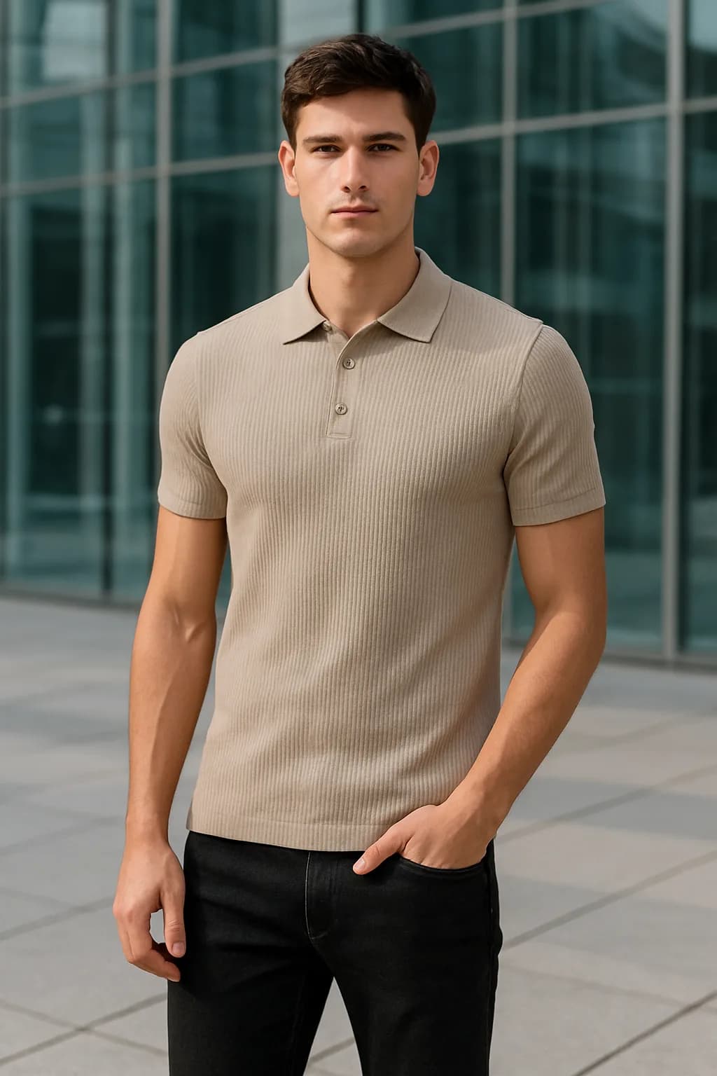 Muscle Fit Ribbed polo shirt from the Polos edit.