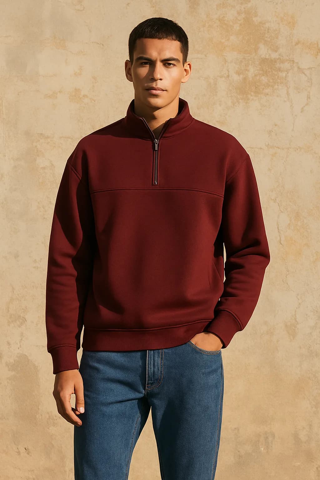 Boxy Fit Contrast Panel quarter zip from the Quarter Zips edit.