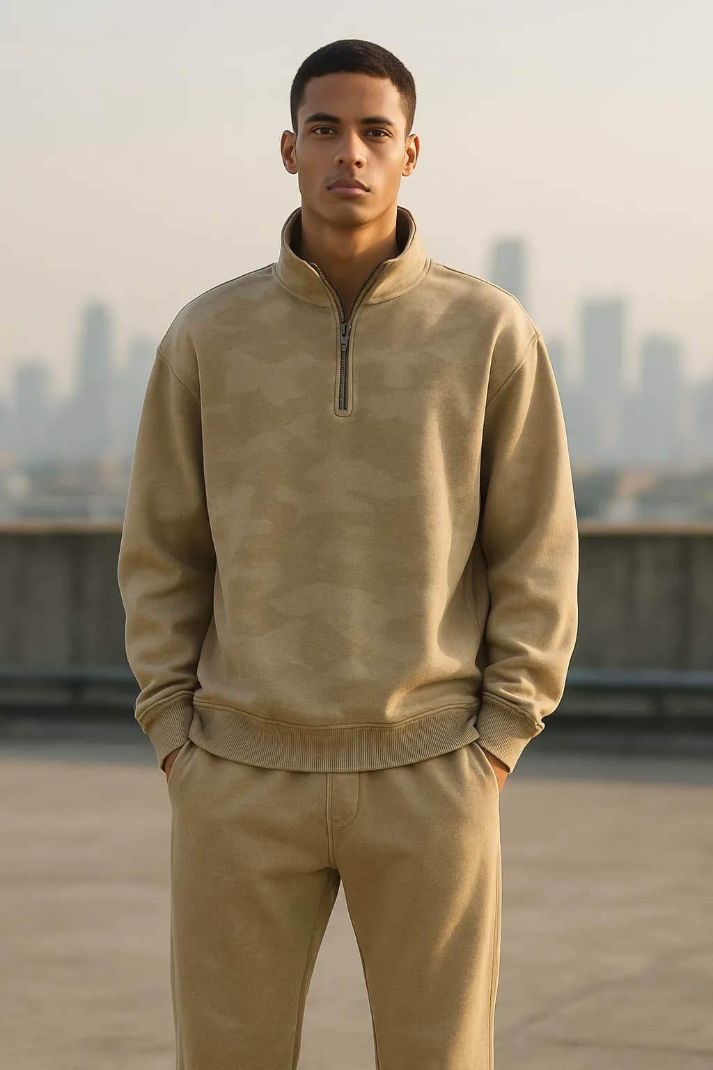 Loose Fit Camo Print quarter zip from the Quarter Zips edit.