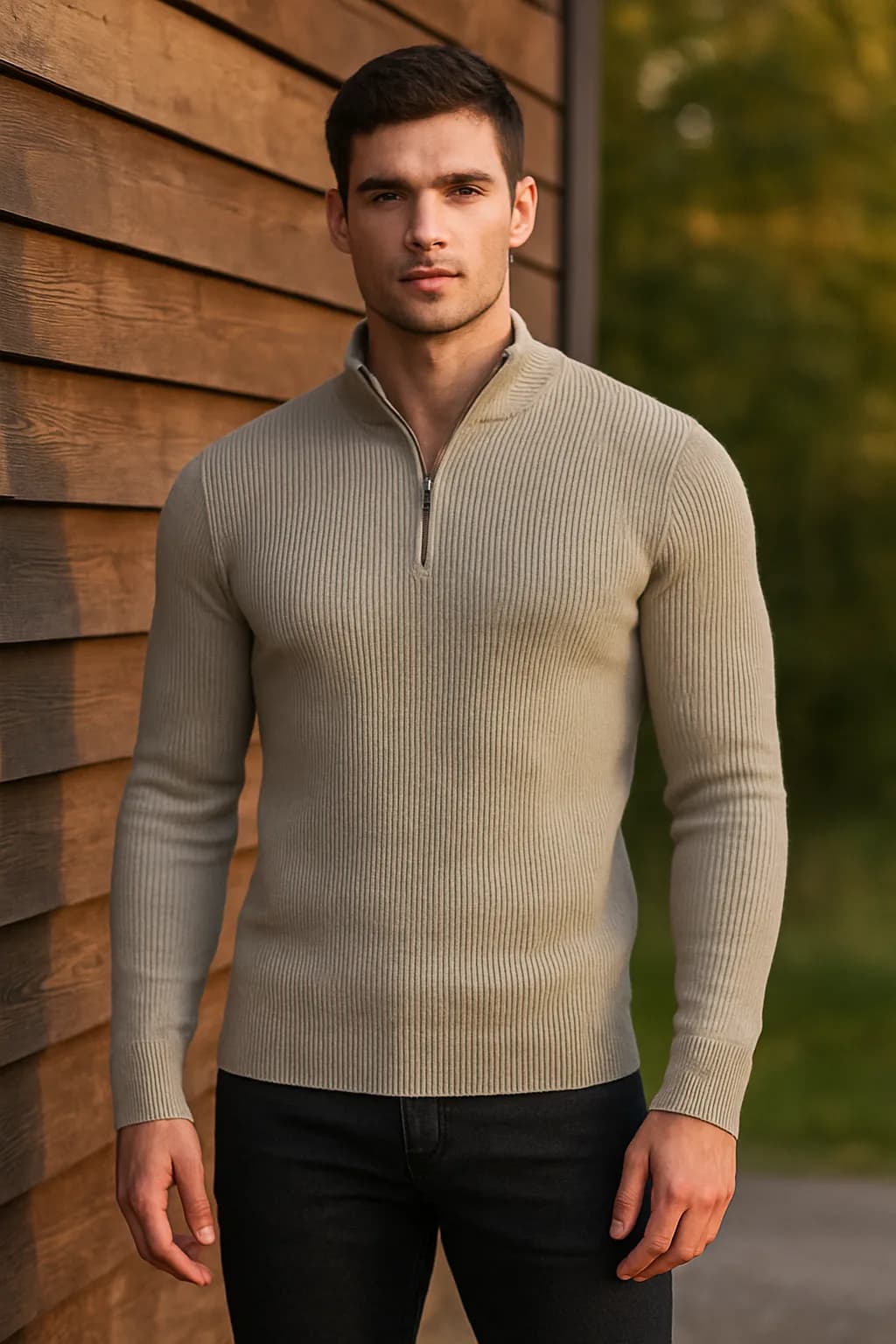 Muscle Fit Ribbed quarter zip from the Quarter Zips edit.